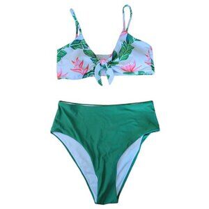 NEW Blooming Jelly Tropical High Waist Tie Knot Bikini Women's L